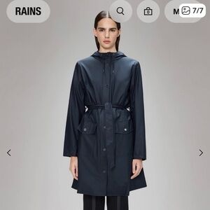 RAINS Women’s Curve Navy Rain Jacket - Small